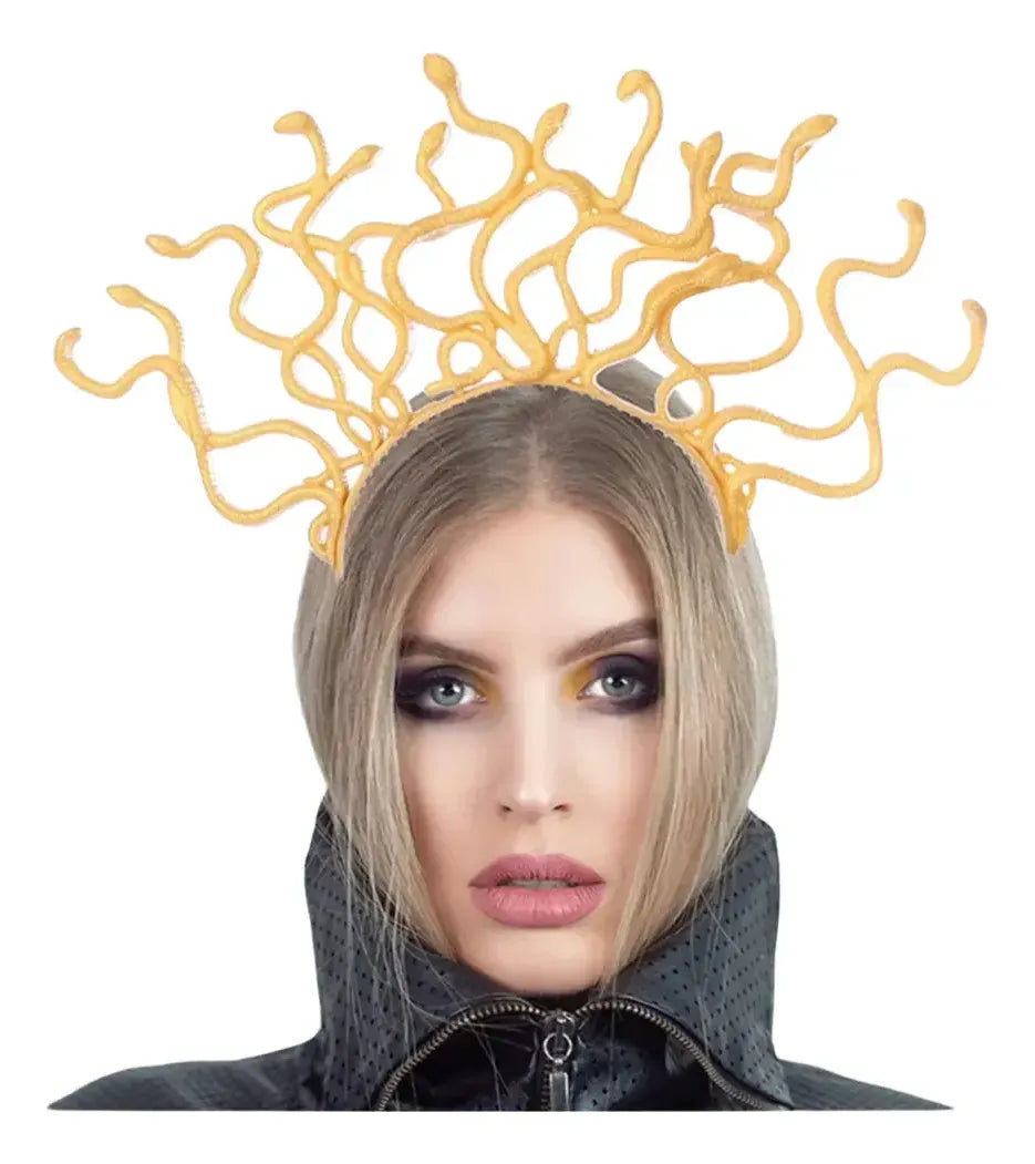 Corona Halloween Diadema Medusa Diseño Serpientes De Medusa Dorado
