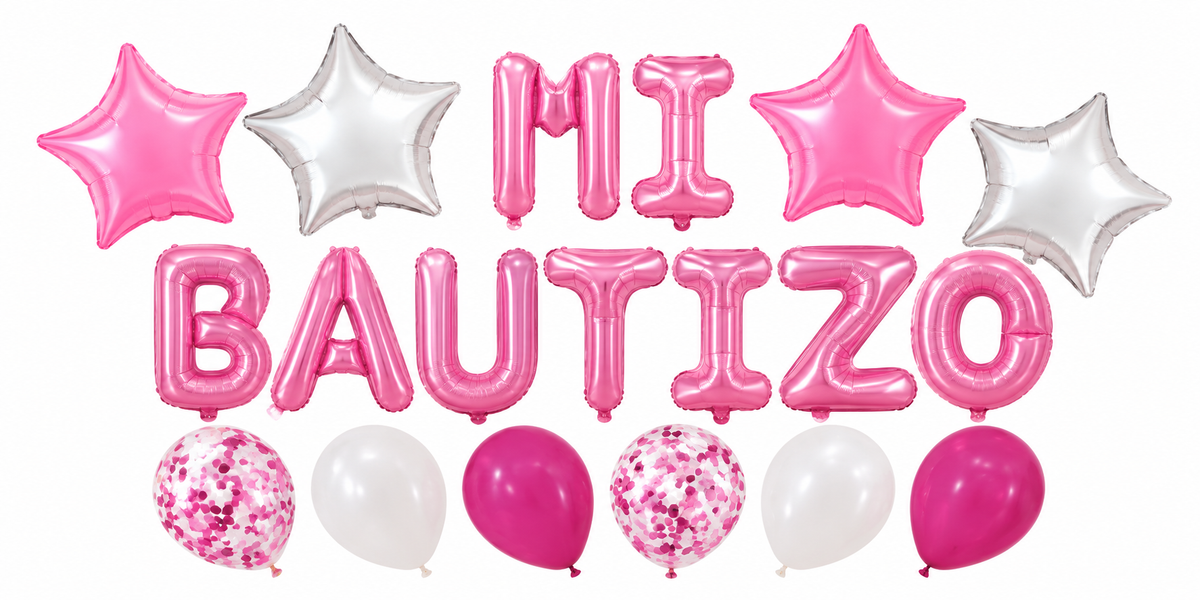 Set Globos Mi Bautizo Decoración Fiesta Bautizo Rosa