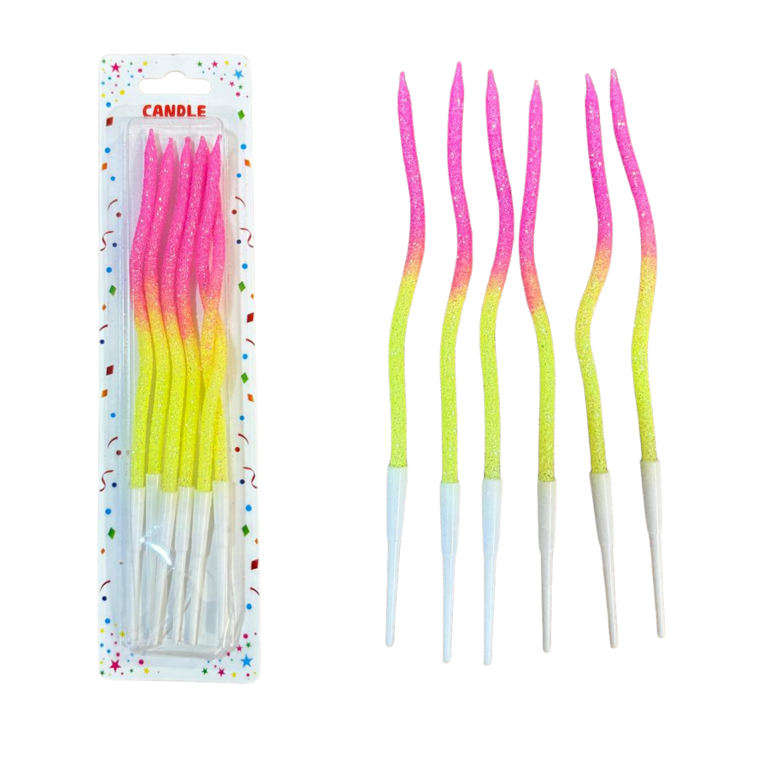Pack 6 Velas De Cumpleaños Ovaladas Degrade Glitter
