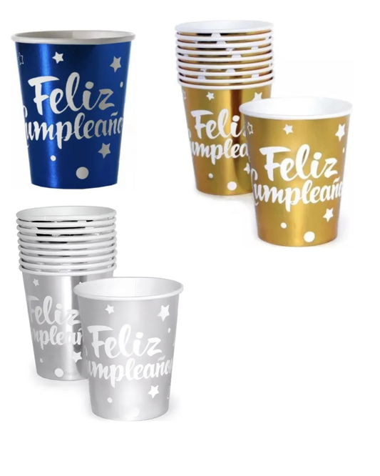 Vasos De Cartón Feliz Cumpleaños 10 Unidades