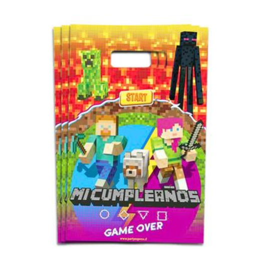 6 Bolsas De Cumpleaños Gamer Diseño Tipo Minecraft Pack