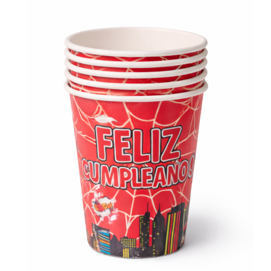 Pack 6 Vasos Polipapel Feliz Cumpleaños Hombre Araña