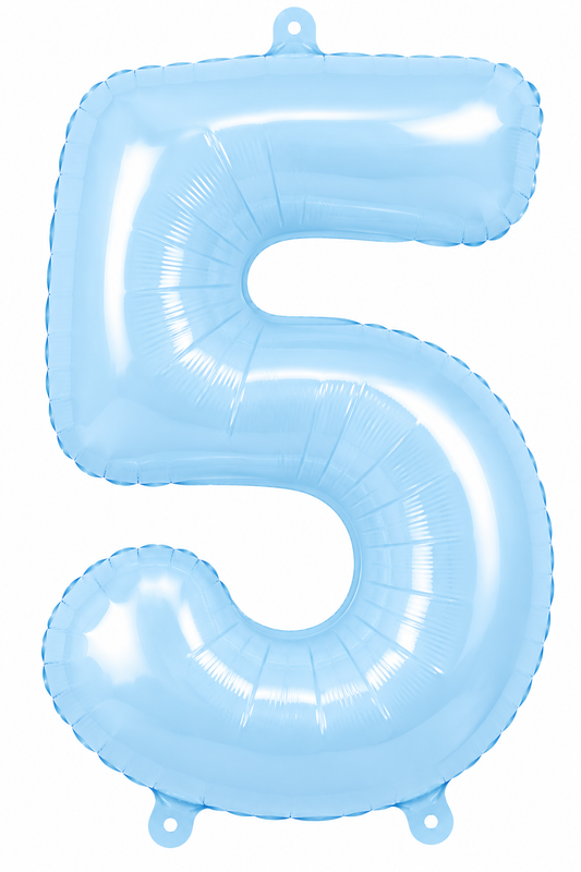 Globo metálico número 5 celeste Pastel