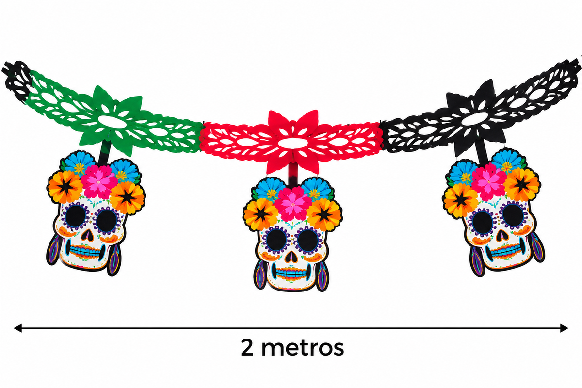 Guirnalda Calaveras Mexicanas Día De Muertos 2 Metros Surtido Guirnalda