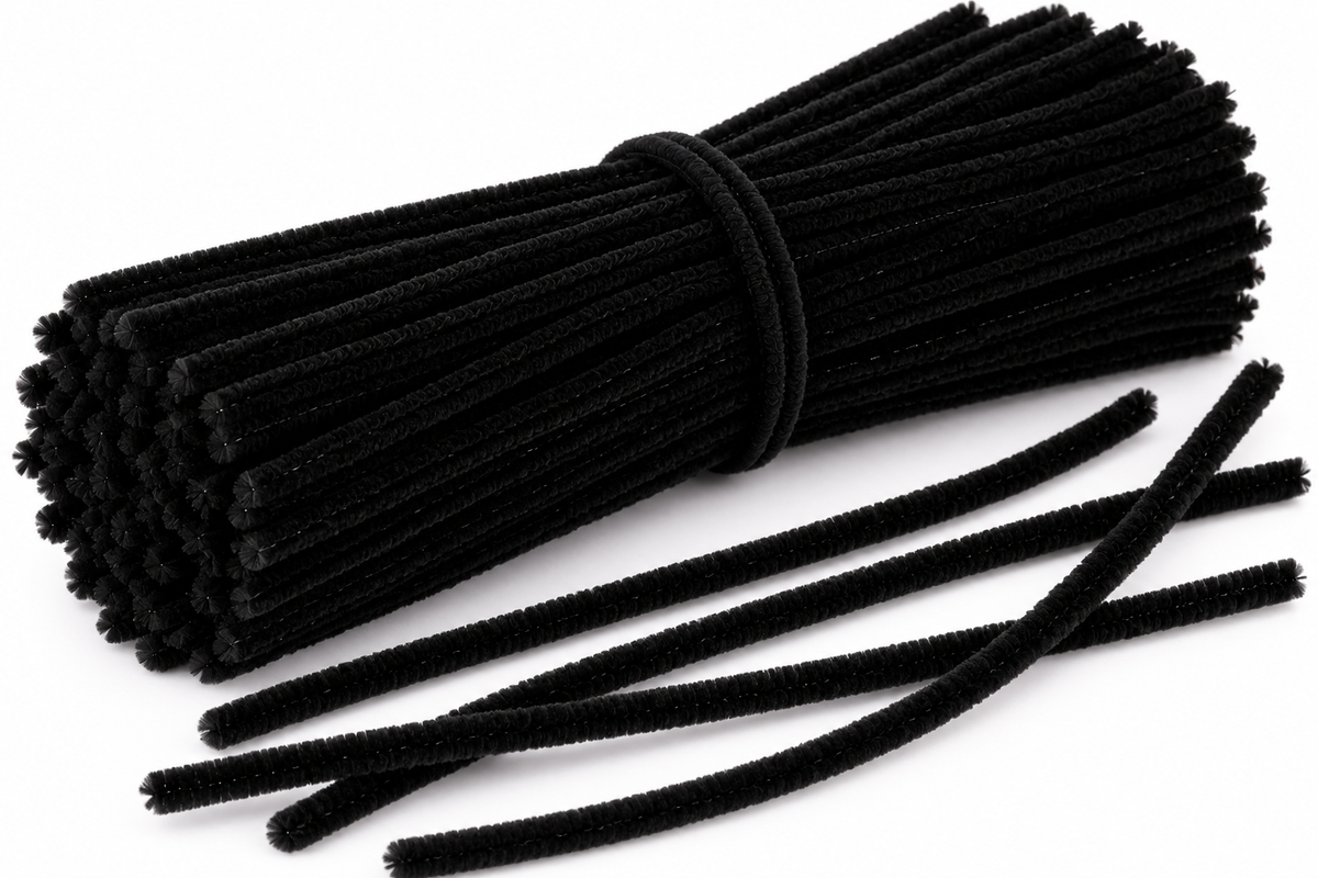 Limpiapipas Chenille para Manualidades Negro 100 Unidades