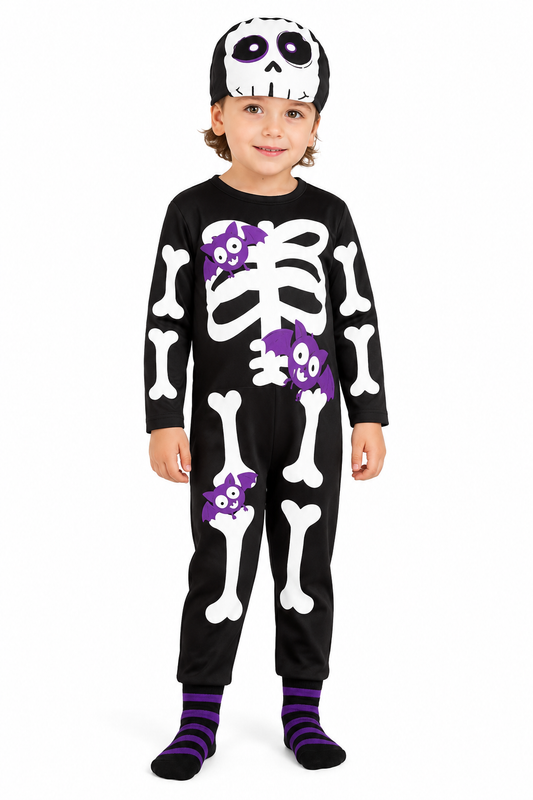 Disfraz De Esqueleto Niño Infantil Con Gorro Halloween 1-2 años