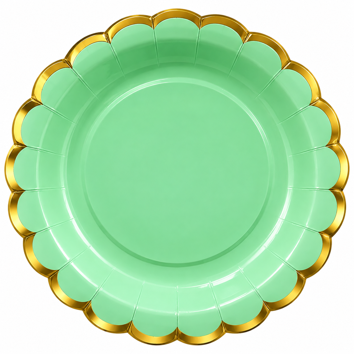 Pack 6 Platos De Cartón Pastel Con Borde Dorado Para Fiestas Verde