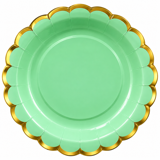 Pack 6 Platos De Cartón Pastel Con Borde Dorado Para Fiestas Verde