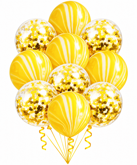 Set De 10 Globos Marmoleado Confeti Retro Agata Amarillo