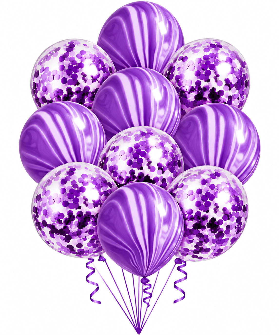 Set De 10 Globos Marmoleado Confeti Retro Agata Morado