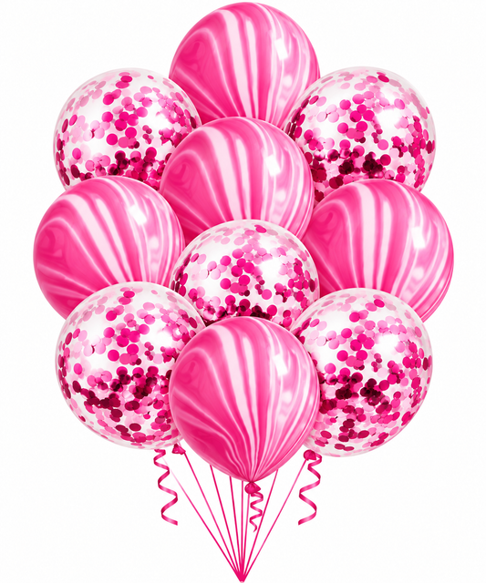 Set De 10 Globos Marmoleado Confeti Retro Agata Fucsia