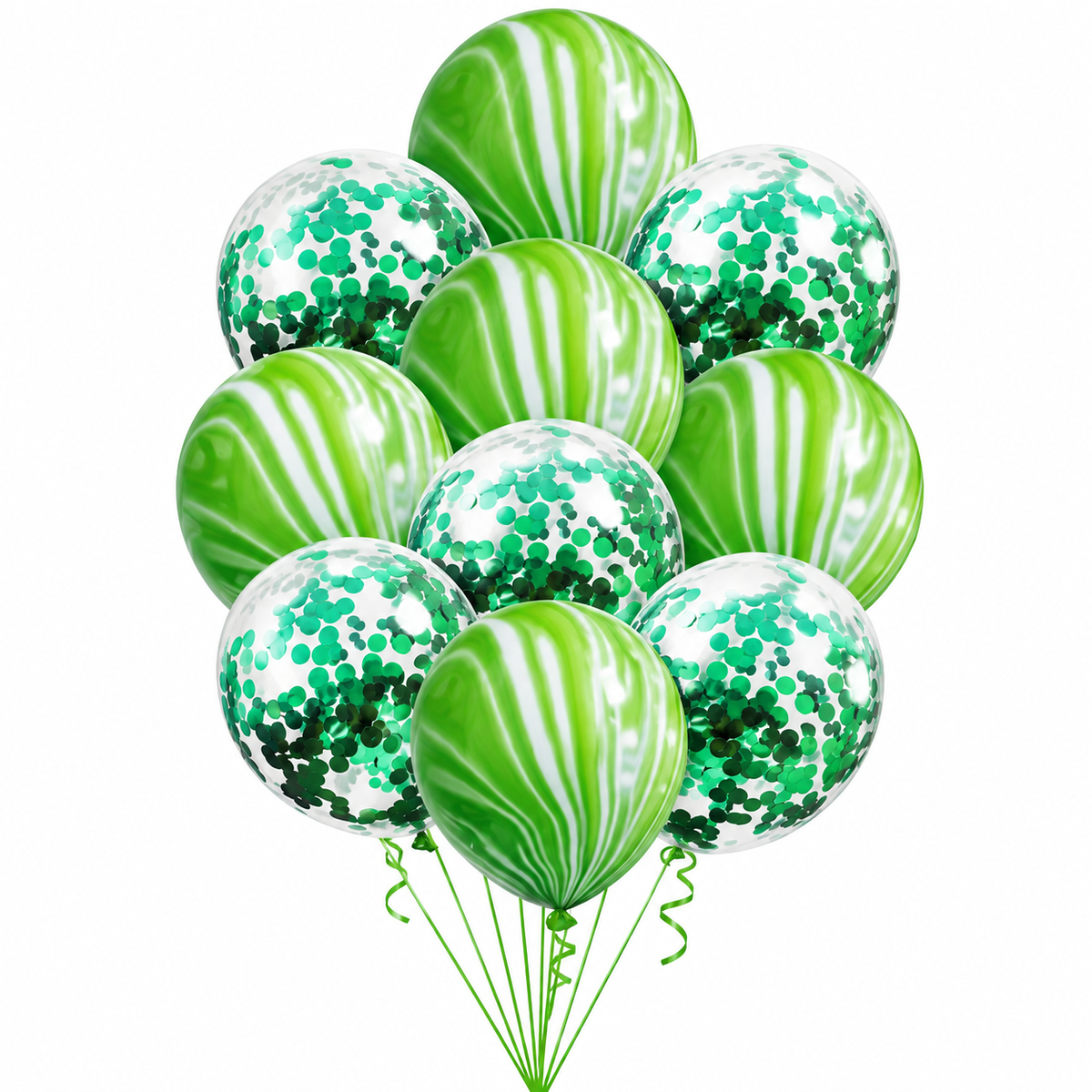 Set De 10 Globos Marmoleado Confeti Retro Agata Verde