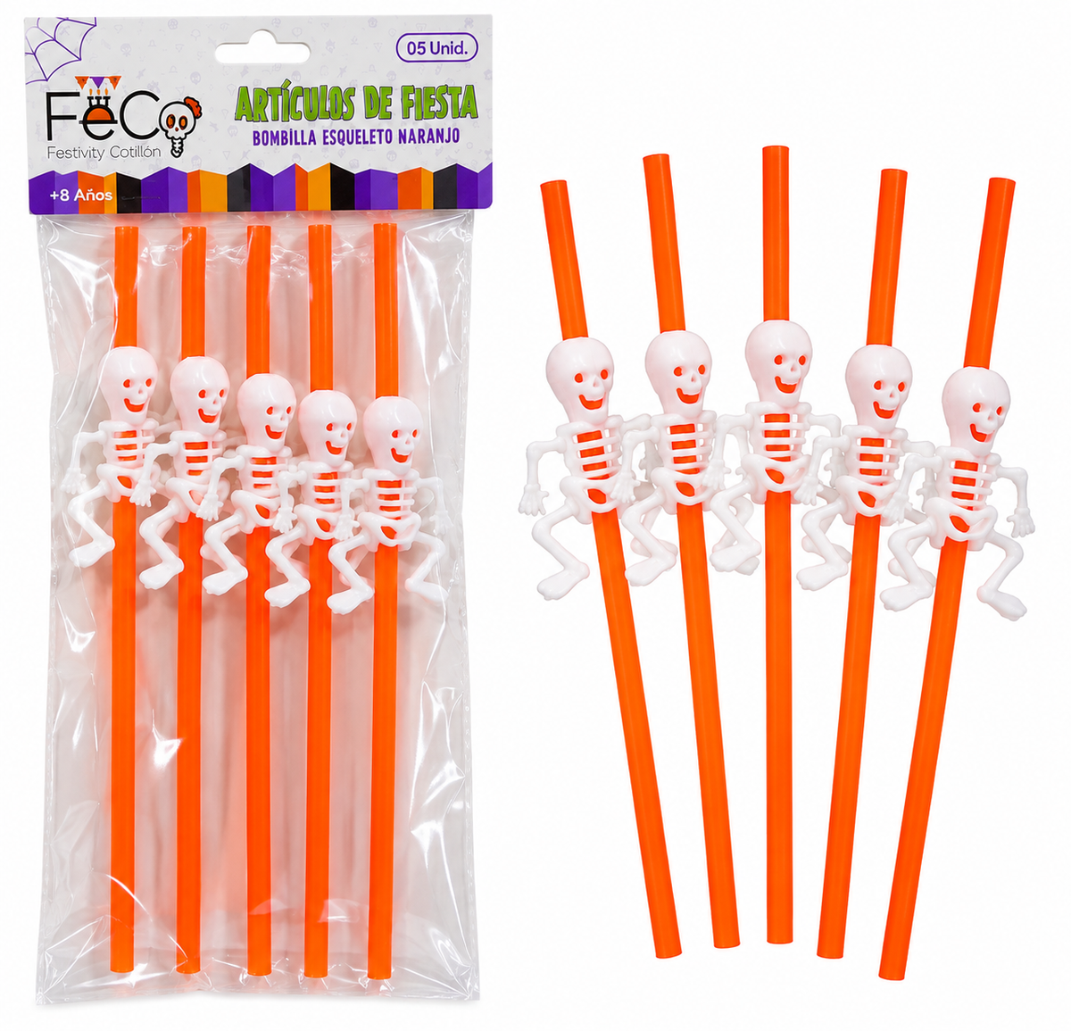 Set 5 Bombillas Naranja Con Esqueleto Para Halloween