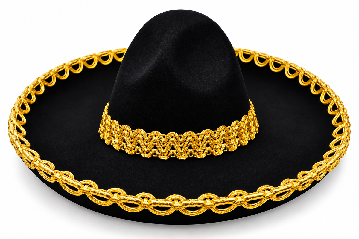 Sombrero Charro Mexicano Negro Con Adornos 50 Cm