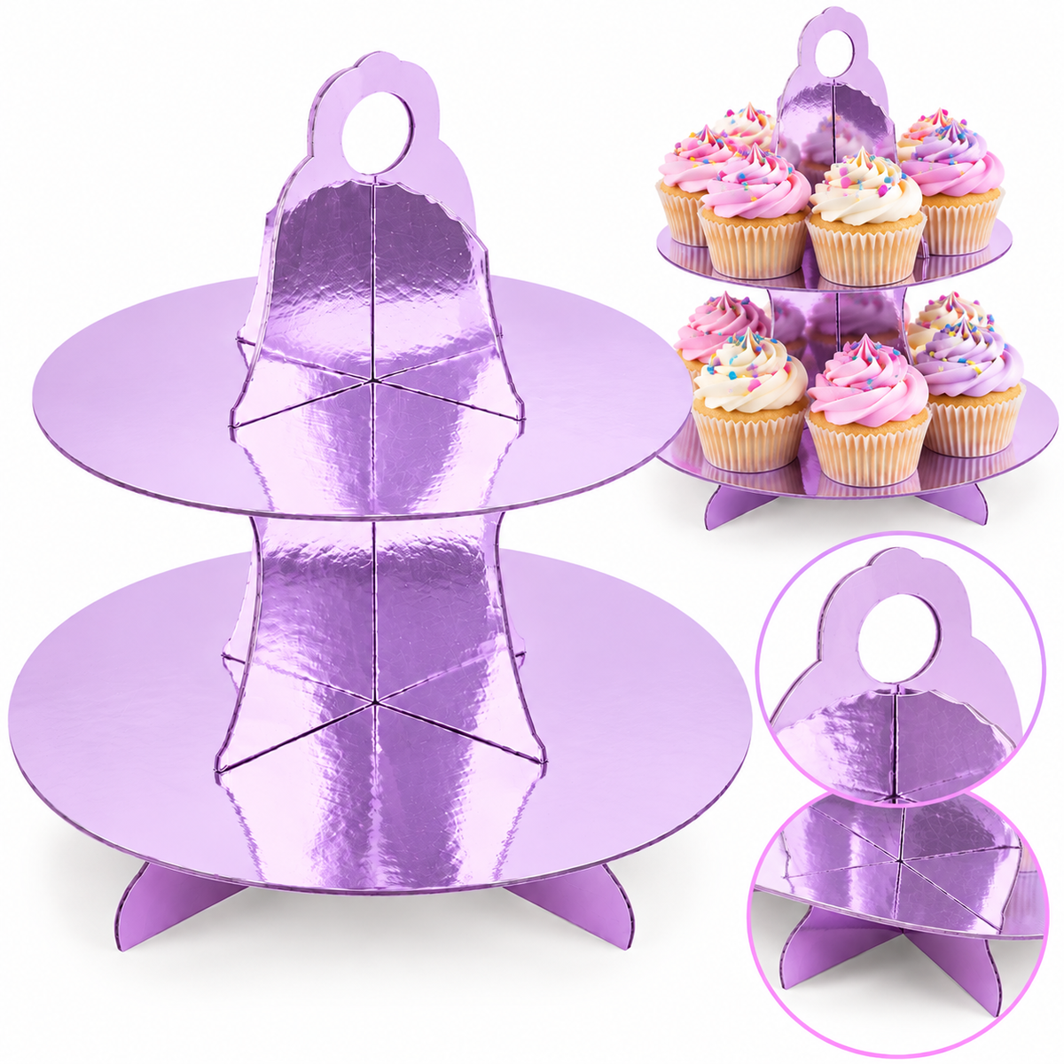 Soporte Para Cupcakes De 2 Niveles Lila Para Cumpleaños