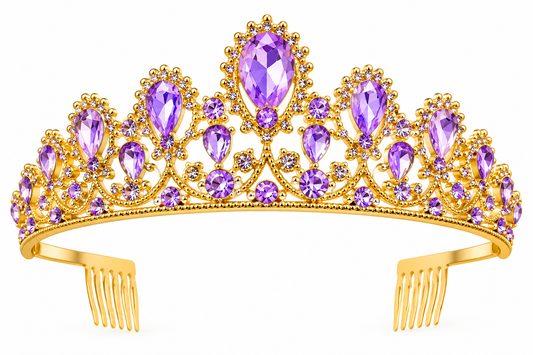 Corona Princesa Metálica Dorada Y Lila Con Strass