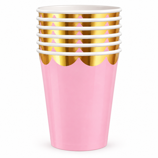 Vasos De Papel Pastel Con Borde Dorado Rosado