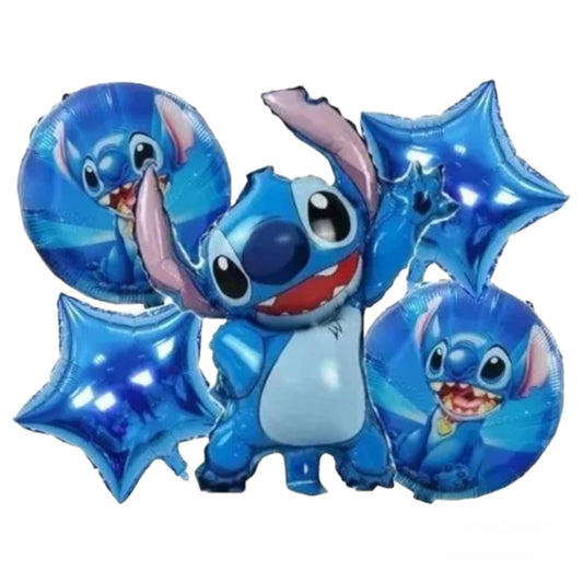 Set 5 Globos Lilo Y Stitch Metálicos Azul Lilo