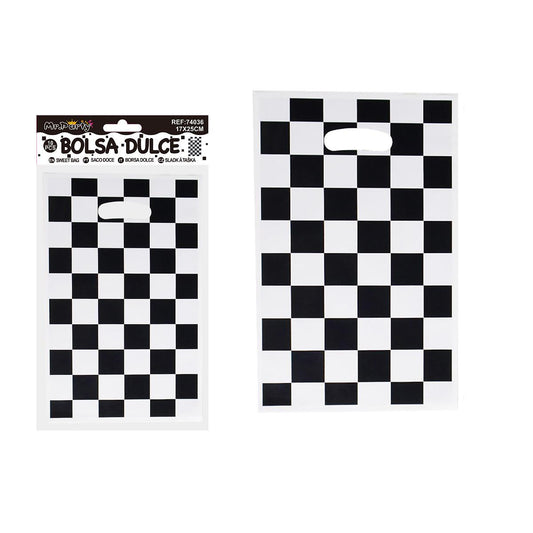 10 Bolsa Cumpleaños Para Dulces Diseño Ajedrez 17x25cm