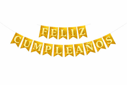 Guirnalda glitter feliz cumpleaños Dorada