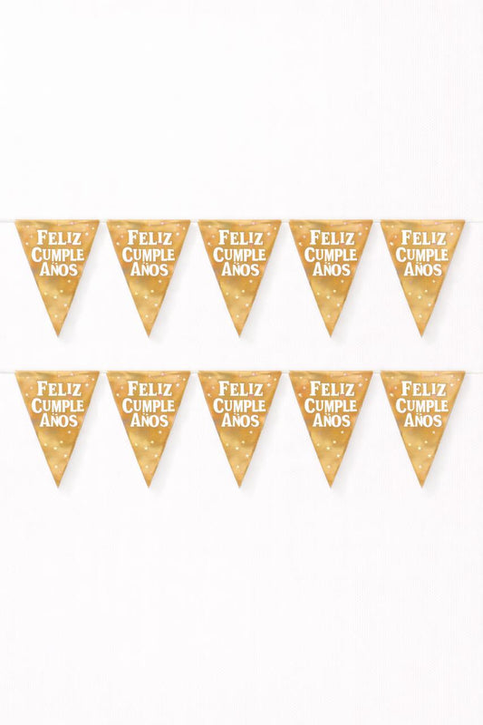 Banderín Feliz cumpleaños triángulos dorado
