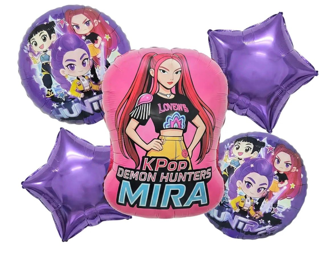 Set Globos Kpop Demon Hunters Mira Cumpleaños 5 Unidades