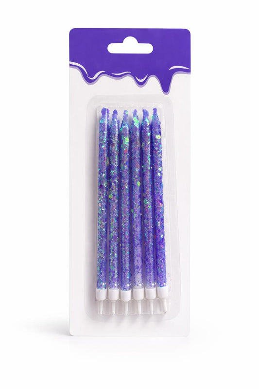 6 Unidades Velas De Cumpleaños Largas Azul Con Glitter 12 Cm