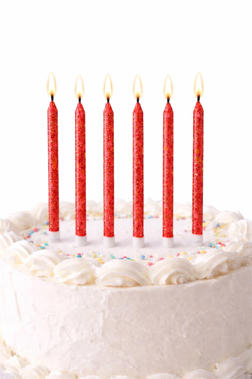6 Unidades Velas De Cumpleaños Largas Rojo Con Glitter 12cm