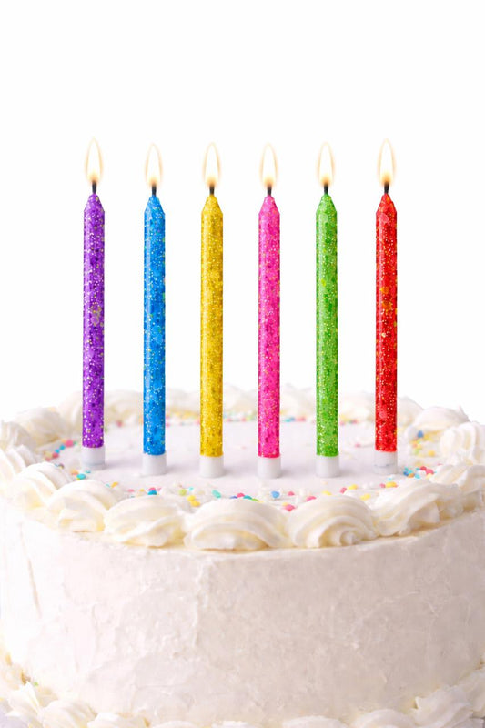 6 Unidades Velas De Cumpleaños Largas Colores Con Glitter