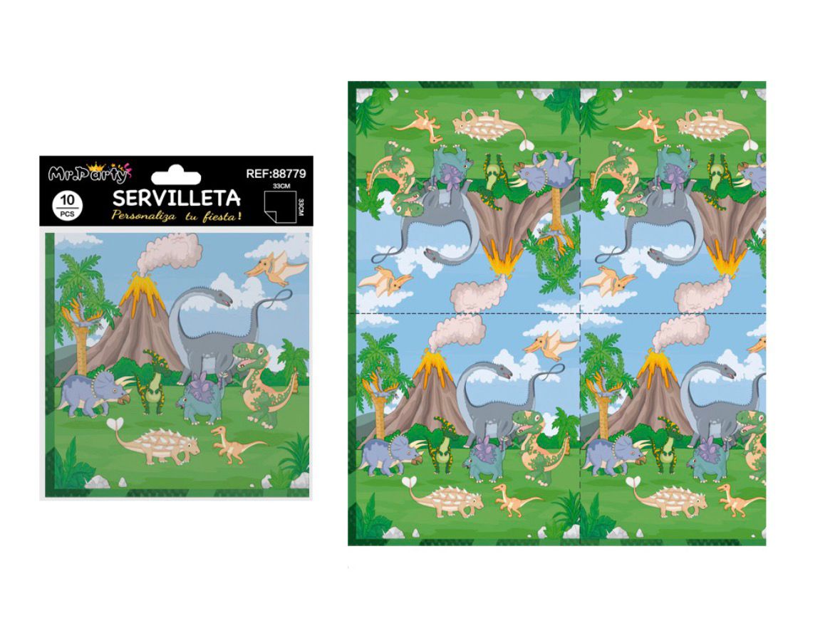 Pack 10 Servilletas De Papel Dinosaurios Fiesta 33cm