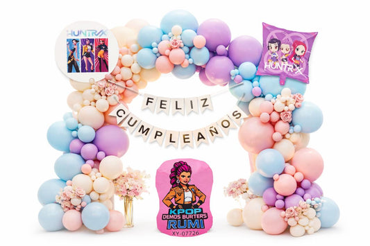 Kit Cotillón Cumpleaños Kpop Huntrx Arco Globos Y Banner