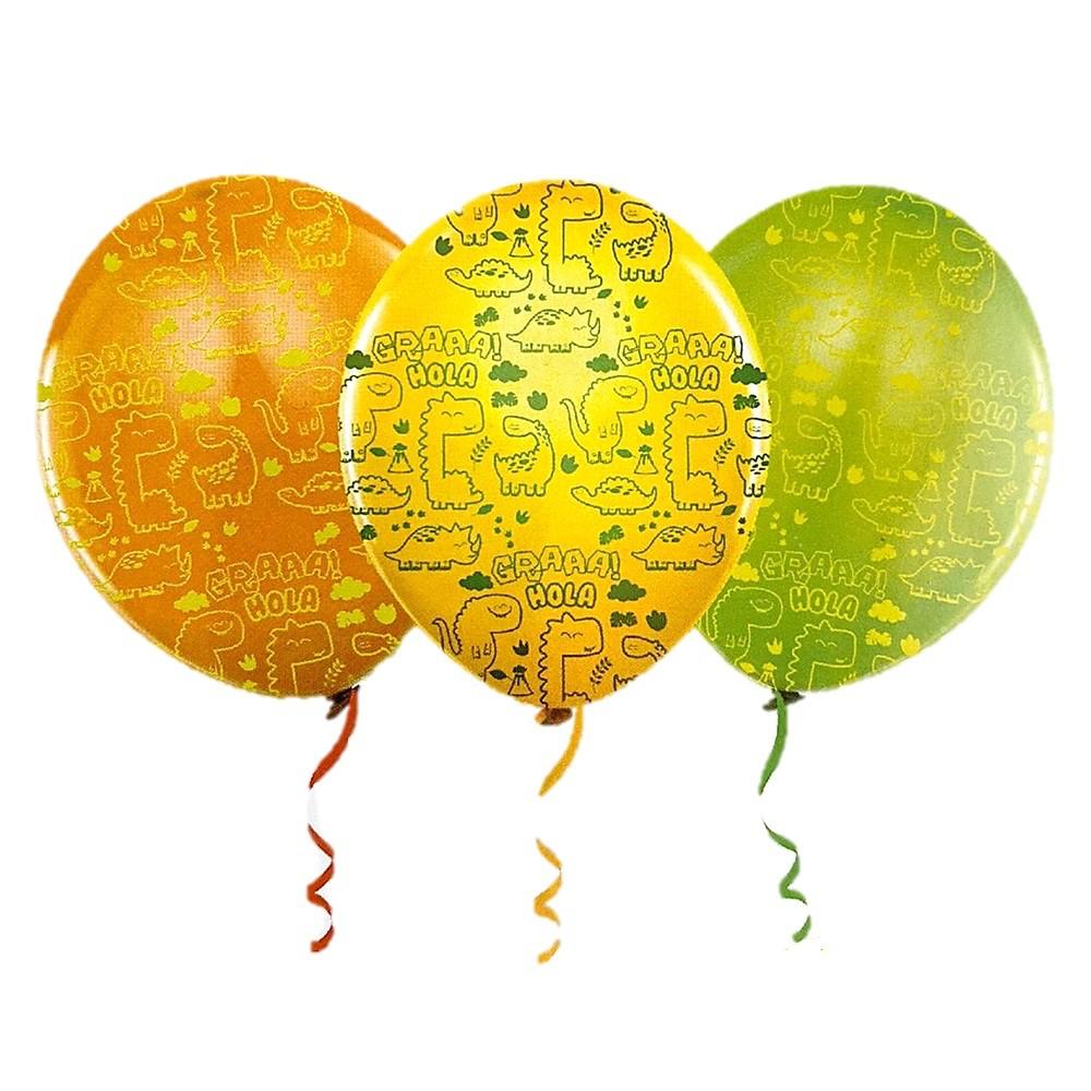 Globos De Cumpleaños Dinosaurios Colores Surtidos X12