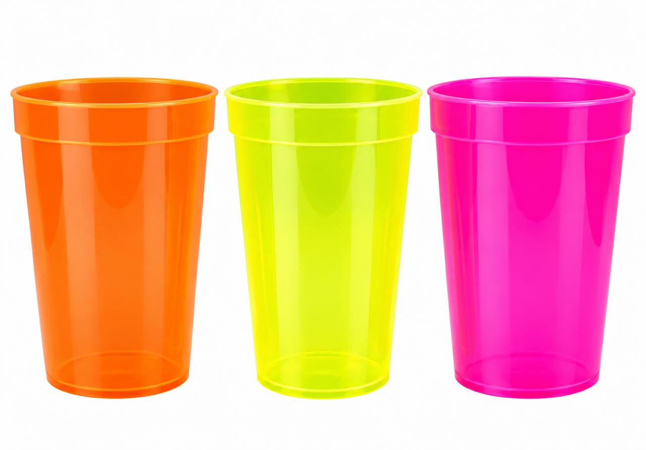 Pack 3 Vasos Plásticos Reutilizables Colores Neón