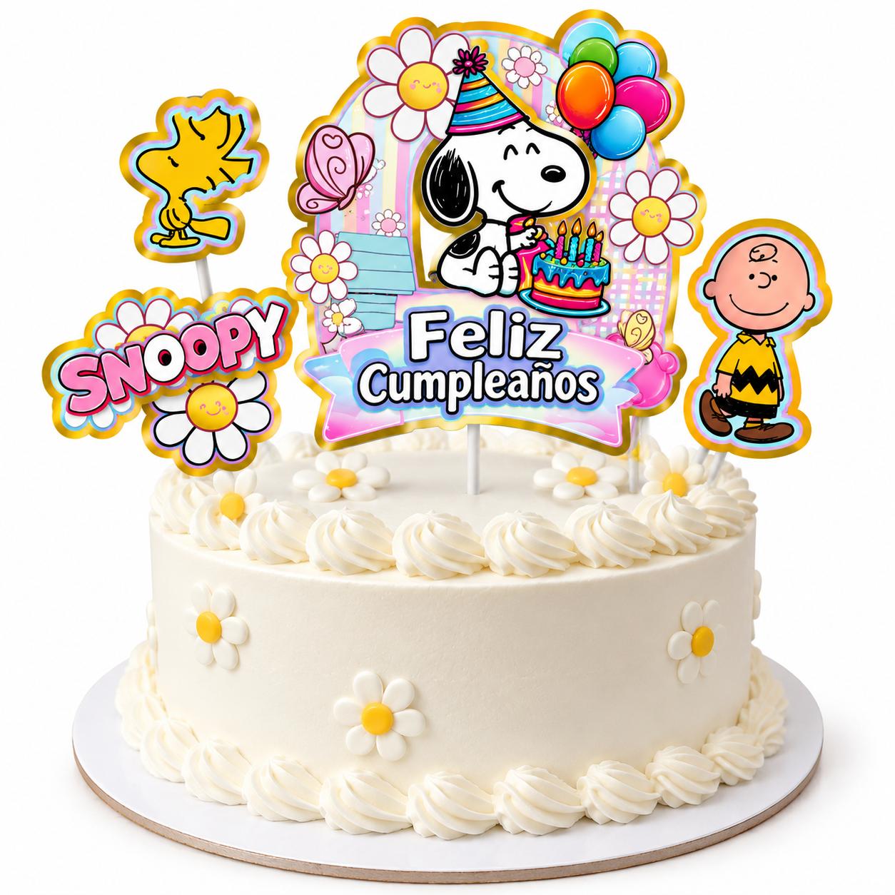 Topper Para Torta Snoopy Feliz Cumpleaños Adorno Cotillón