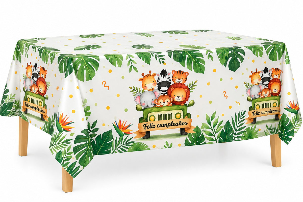 Mantel Cumpleaños Selva Animales Safari 108x180 Cm