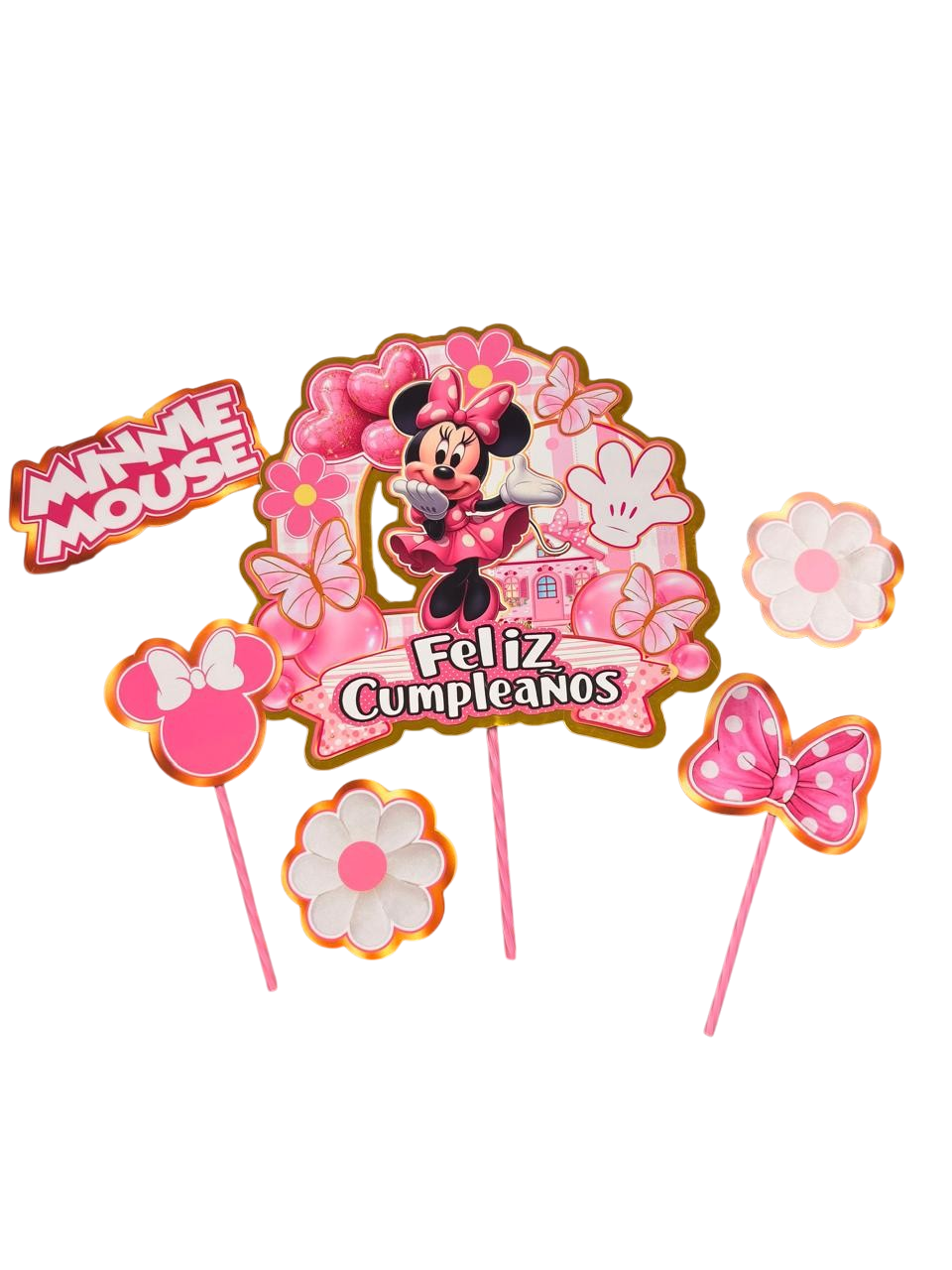 Topper Decoración Torta Minnie Mouse Fiesta Cumpleaños Rosa