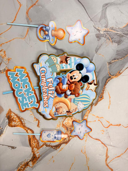 Set Toppers Para Torta Mickey Mouse Bebé Feliz Cumpleaños