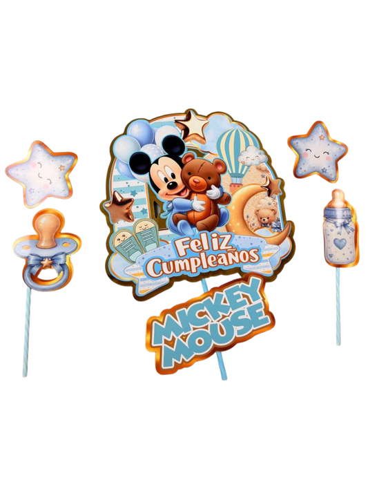 Set Toppers Para Torta Mickey Mouse Bebé Feliz Cumpleaños