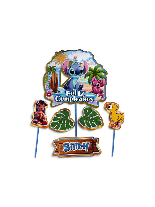 Set Toppers Adorno Torta Stitch Fiesta Cumpleaños Azul