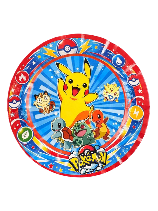 Pack 6 Platos Desechables Cumpleaños Pokemon Cotillón Rojo
