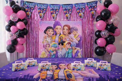 Set Decoración Candy Bar Globos Guerreras K-pop 83 Pzc