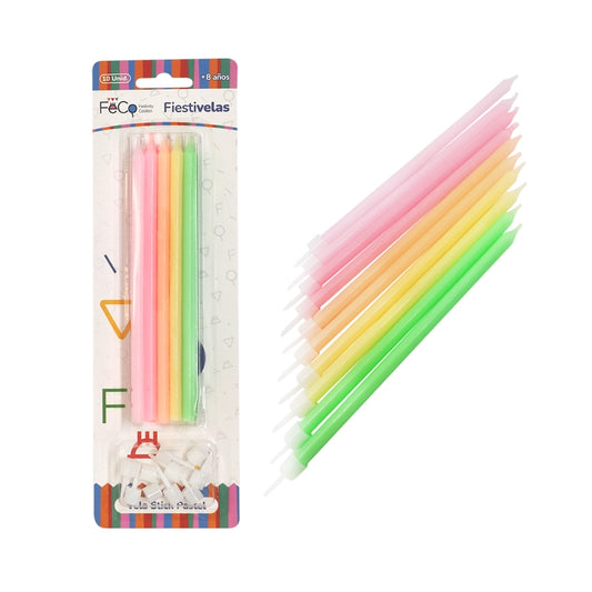 Set 10 Velas Pasteles Largas Decorativas Cumpleaños